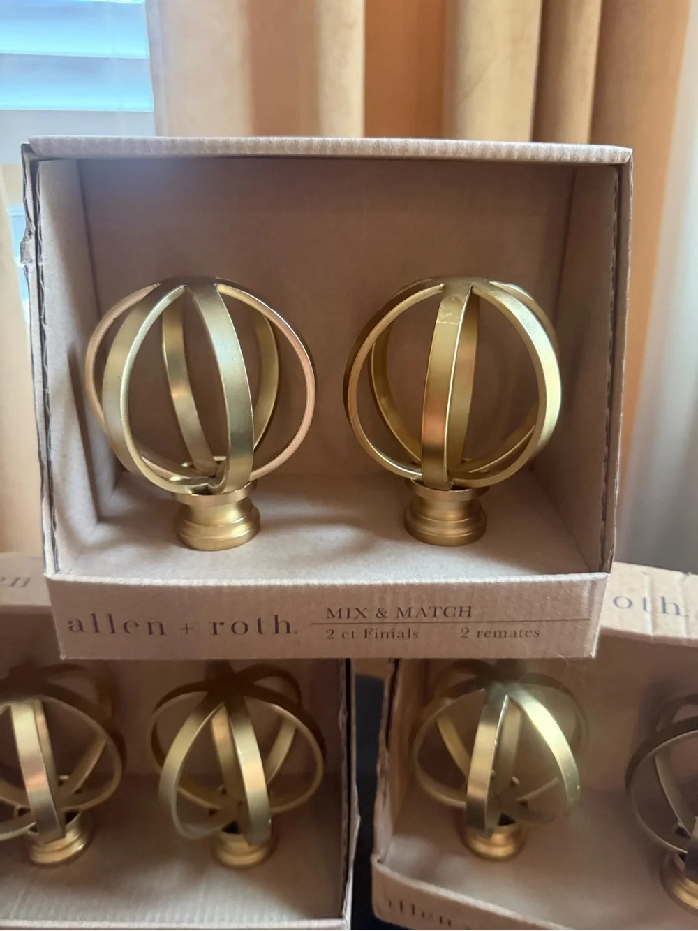 Allen + Roth Gold Curtain Rod Finials Set of 8 (4 Packs) New in Box #5184148